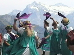 Dancing 'Queen of the Wells' on the Schynige Platte, (above Interlaken) during the Buttercross Belles 2004 visit to Switzerland